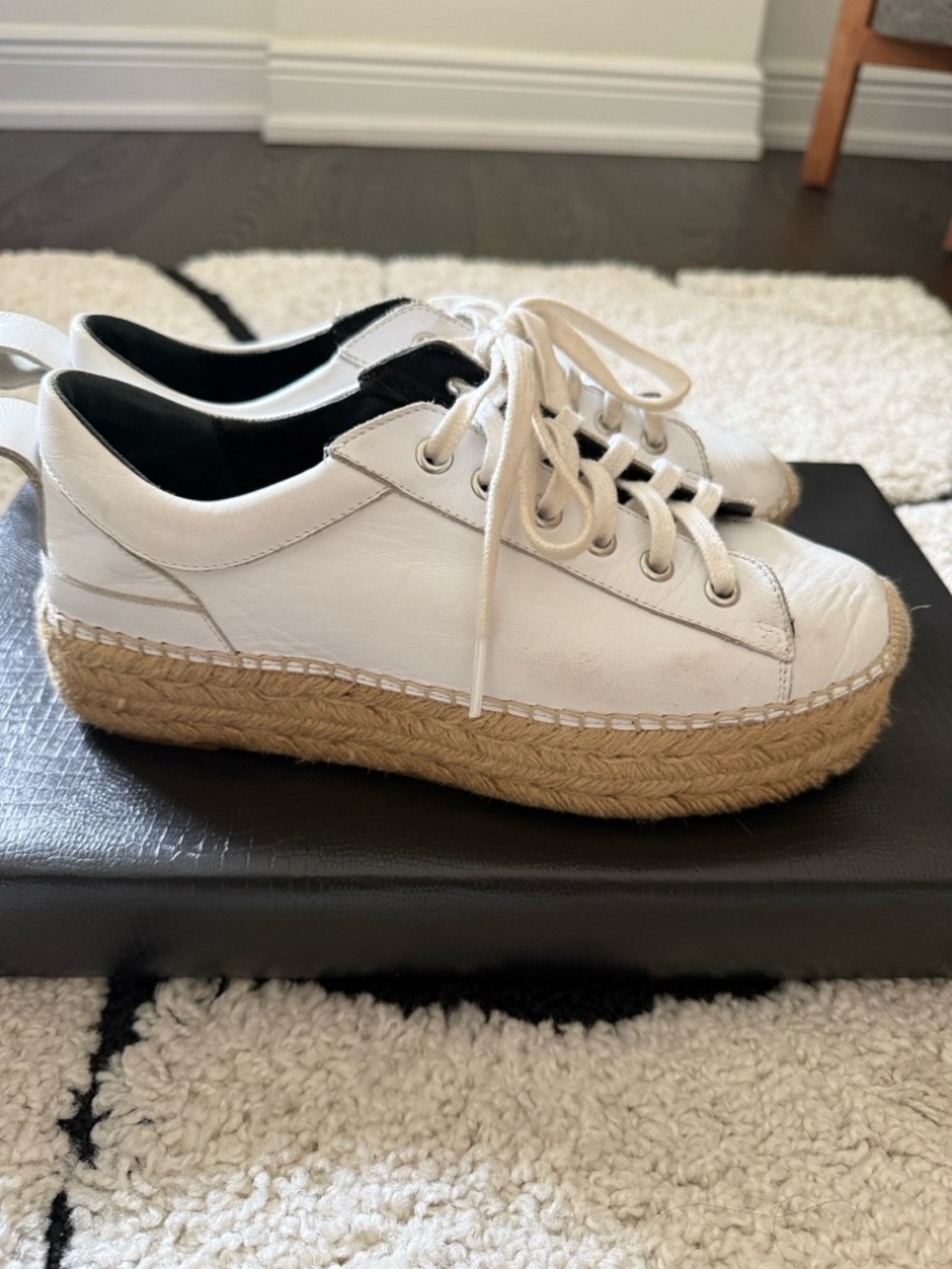 McQ Alexander McQueen White Leather Espadrille Platform Sneakers